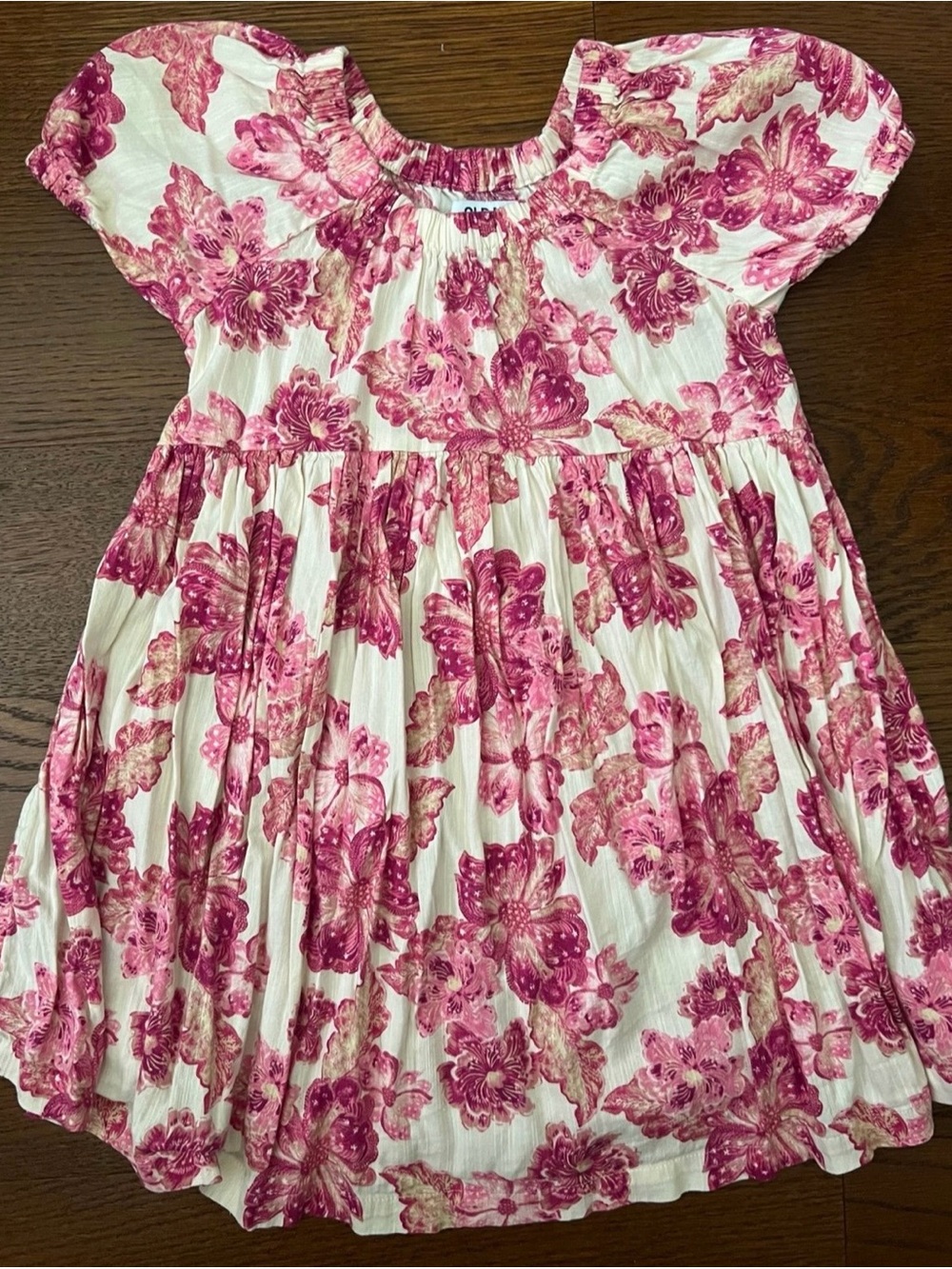 Old Navy Cream Dress with Pink Floral Pattern